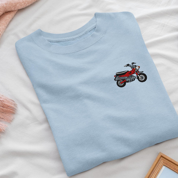 Max Mini Japanese Motorcycle Embroidered Crewneck Sweatshirt: Cotton Blend, Unisex Fit