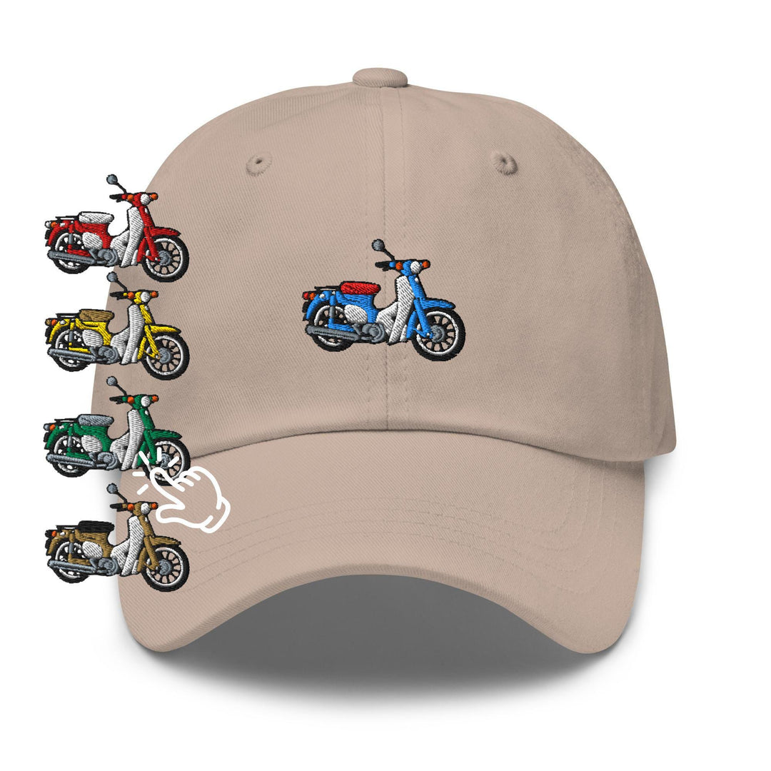 Classic Japanese Commuter Motorbike Embroidered Dad Cap: Chino Cotton Twill Adjustable Unisex Hat