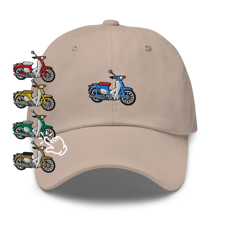 Classic Japanese Commuter Motorbike Embroidered Dad Cap: Chino Cotton Twill Adjustable Unisex Hat
