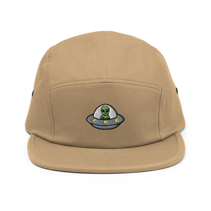 Alien UFO Embroidered 5‑Panel Cotton Camper Cap: Adjustable Fit