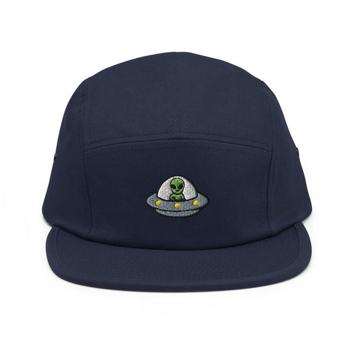 Alien UFO Embroidered 5‑Panel Cotton Camper Cap: Adjustable Fit