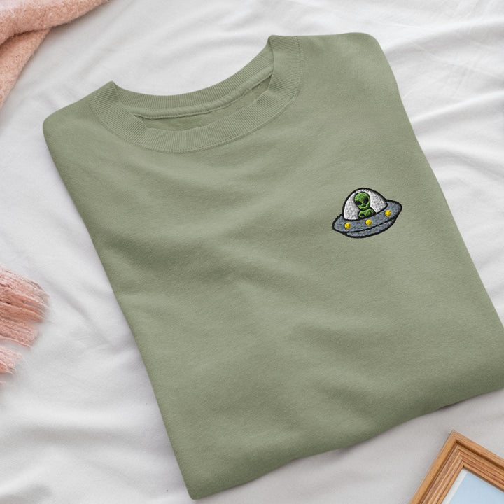 Alien UFO Embroidered Crewneck Sweatshirt: Cotton Blend, Unisex Fit