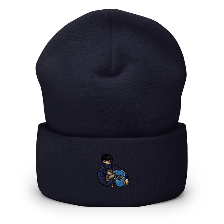 Punch Monkey &amp; His Caretaker Embroidered Cuffed Beanie: Cozy Unisex Winter Cap