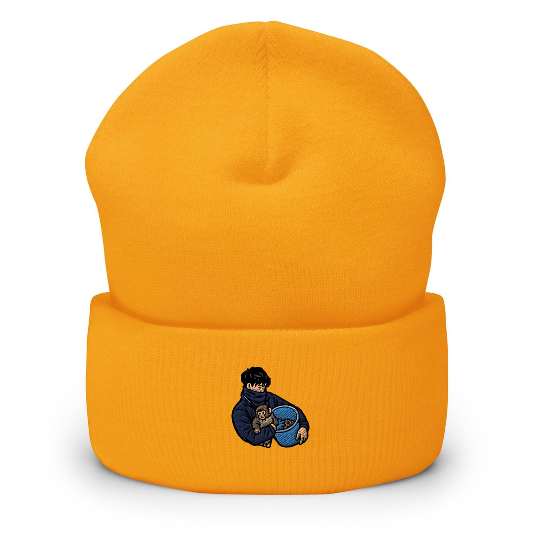 Punch Monkey &amp; His Caretaker Embroidered Cuffed Beanie: Cozy Unisex Winter Cap
