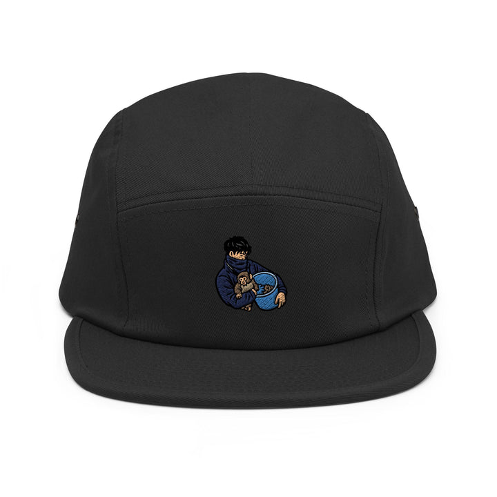 Punch Monkey &amp; His Caretaker Embroidered 5‑Panel Cotton Camper Cap: Adjustable Fit Unlimited