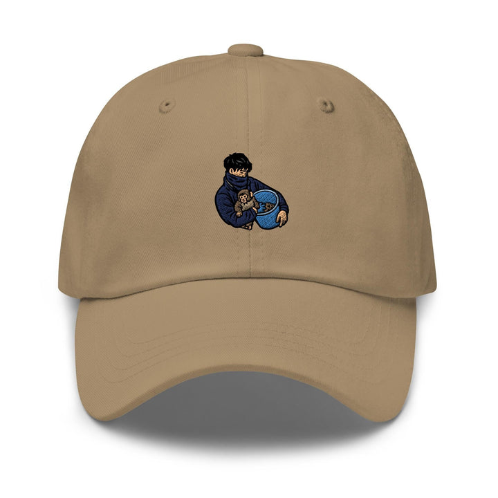 Punch Monkey &amp; His Caretaker Embroidered Dad Cap: Chino Cotton Twill Adjustable Unisex Hat