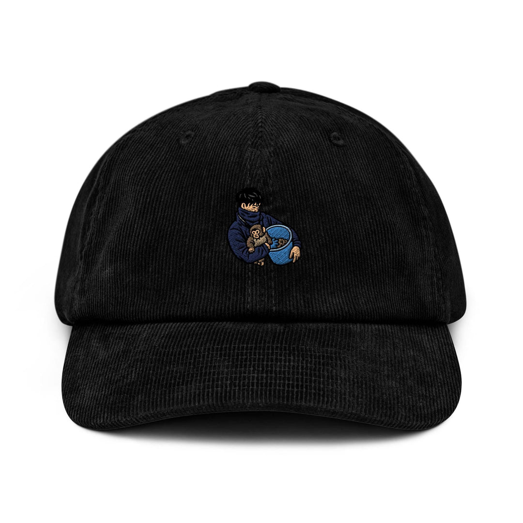 Punch Monkey &amp; His Caretaker Embroidered Cotton Corduroy Hat: Adjustable Fit