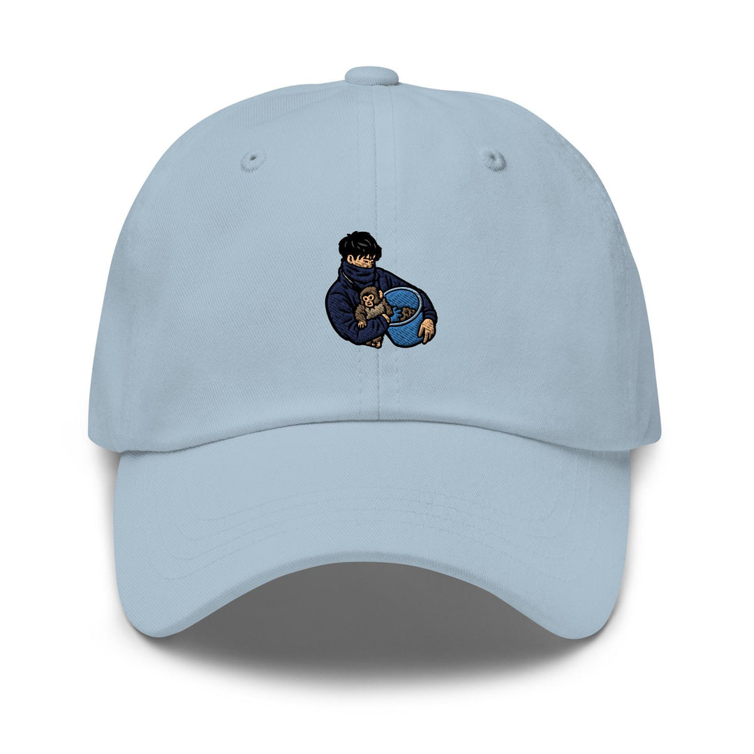 Punch Monkey &amp; His Caretaker Embroidered Dad Cap: Chino Cotton Twill Adjustable Unisex Hat