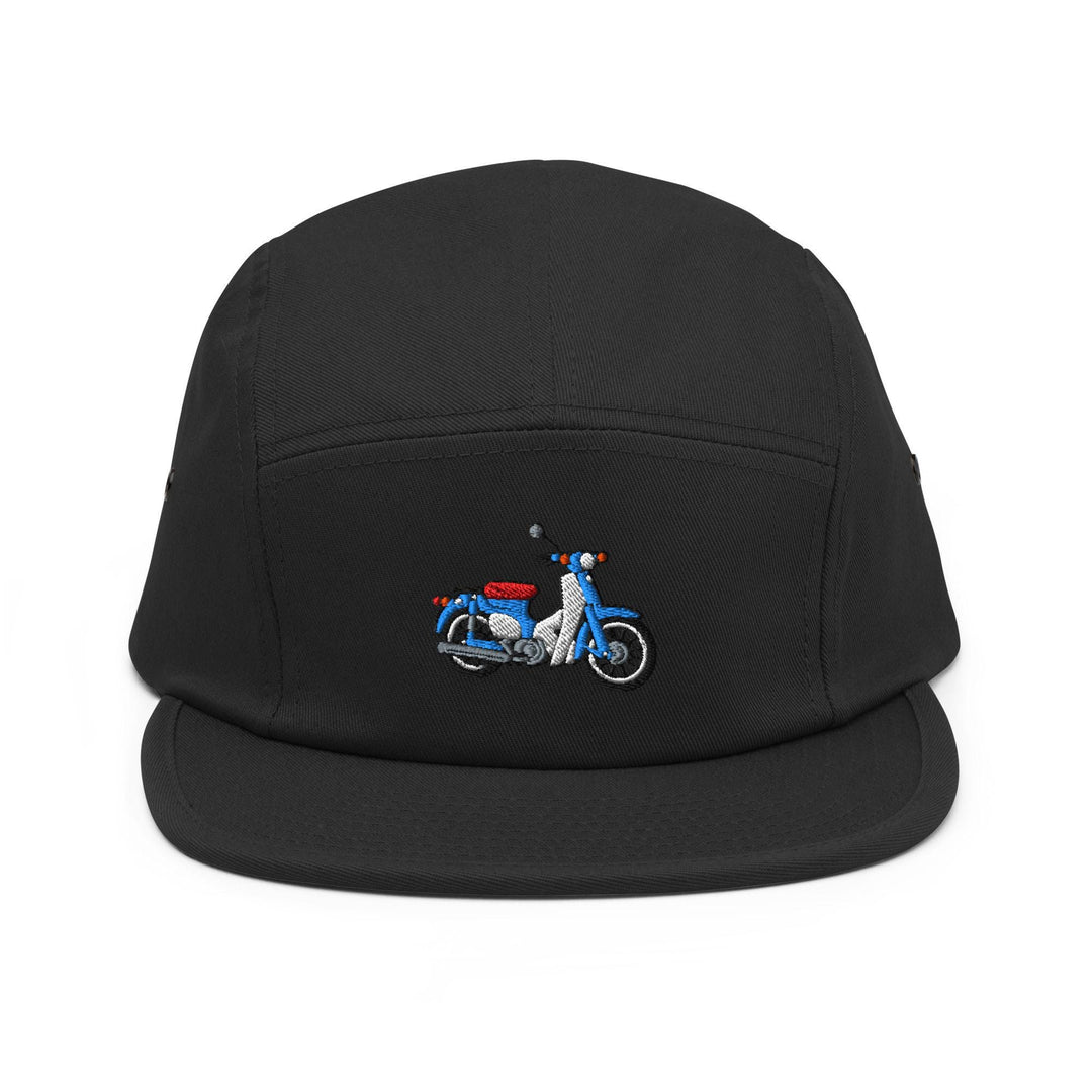 Classic Japanese Commuter Motorbike Embroidered 5‑Panel Cotton Camper Cap: Adjustable Fit &amp; Designs
