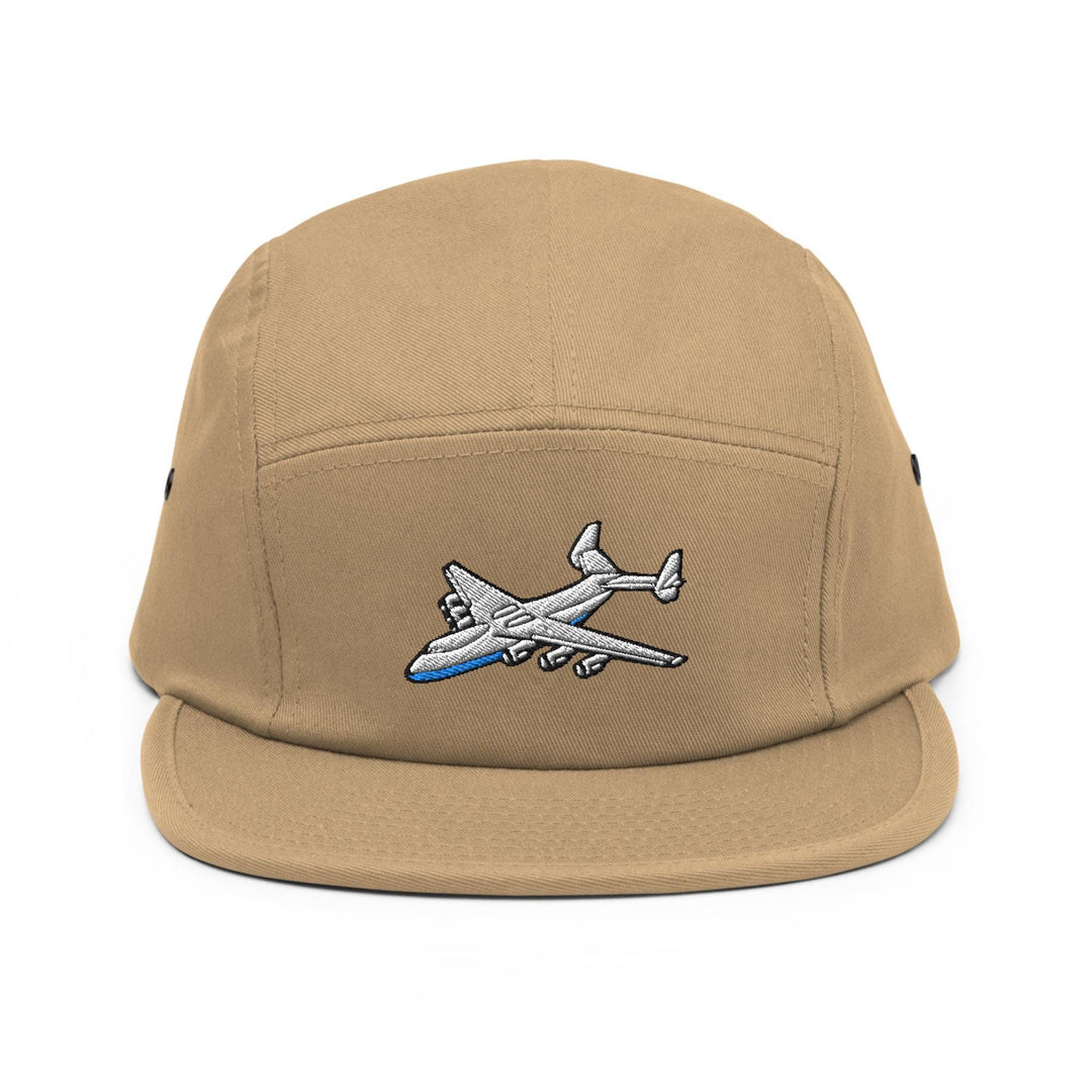 An-225 Cargo Airplane Embroidered 5‑Panel Cotton Camper Cap: Adjustable Fit