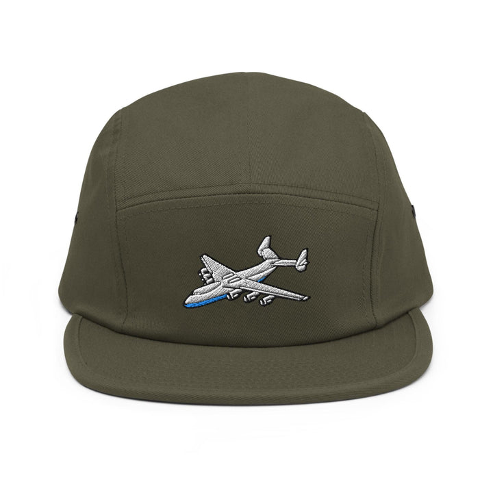 An-225 Cargo Airplane Embroidered 5‑Panel Cotton Camper Cap: Adjustable Fit