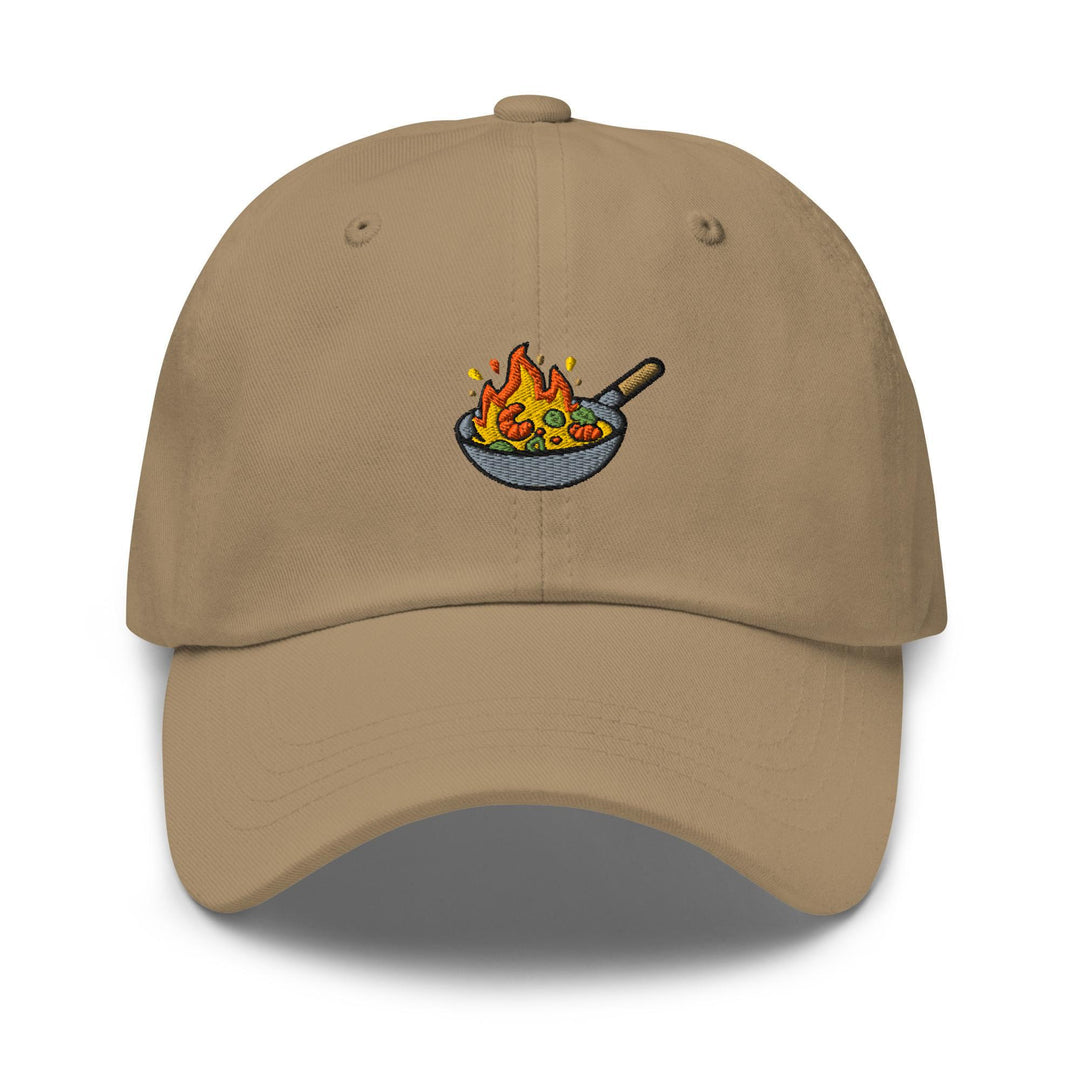 Flaming Wok Embroidered Dad Cap: Chino Cotton Twill Adjustable Unisex Hat