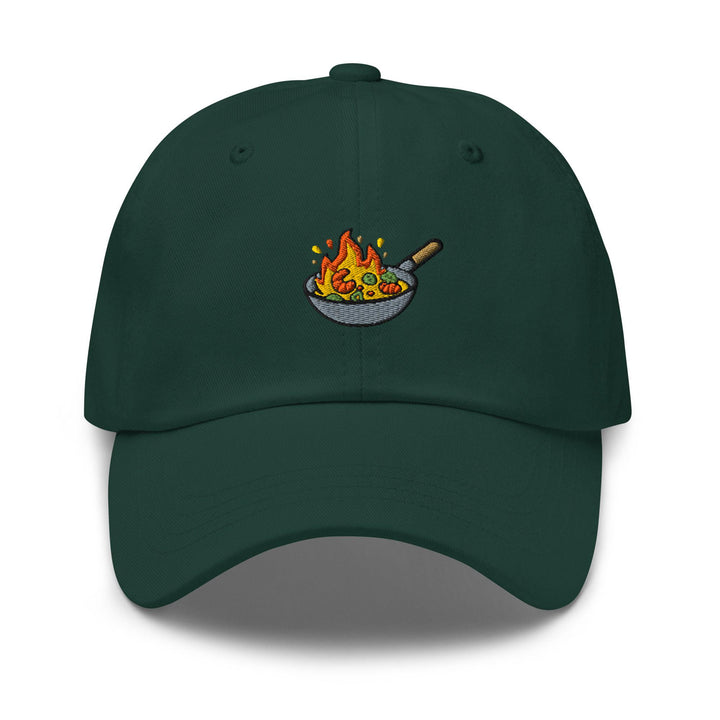 Flaming Wok Embroidered Dad Cap: Chino Cotton Twill Adjustable Unisex Hat
