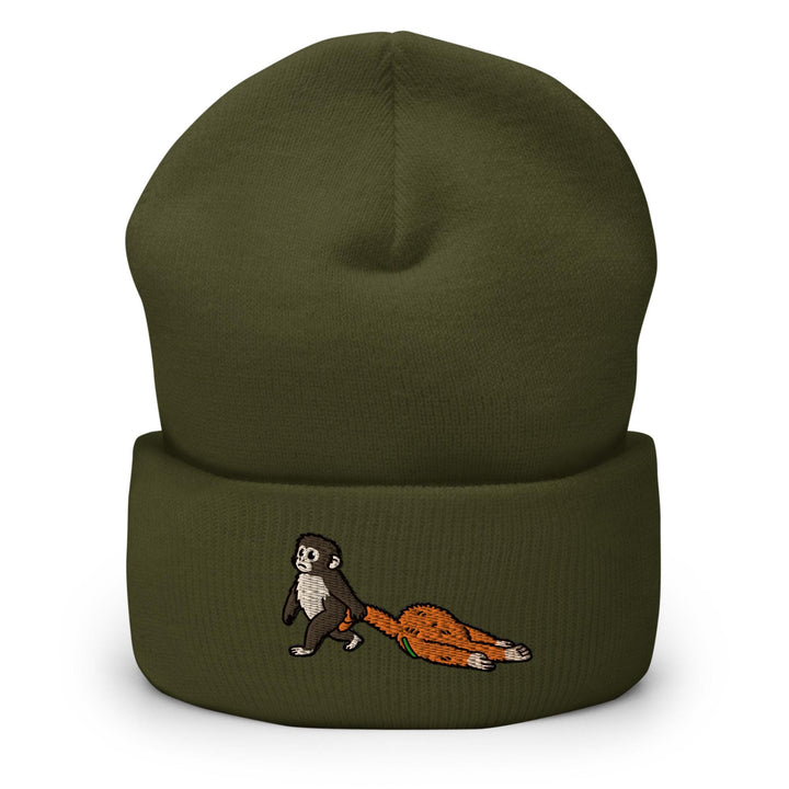 Punch Emotional Support Monkey Embroidered Cuffed Beanie: Cozy Unisex Winter Cap