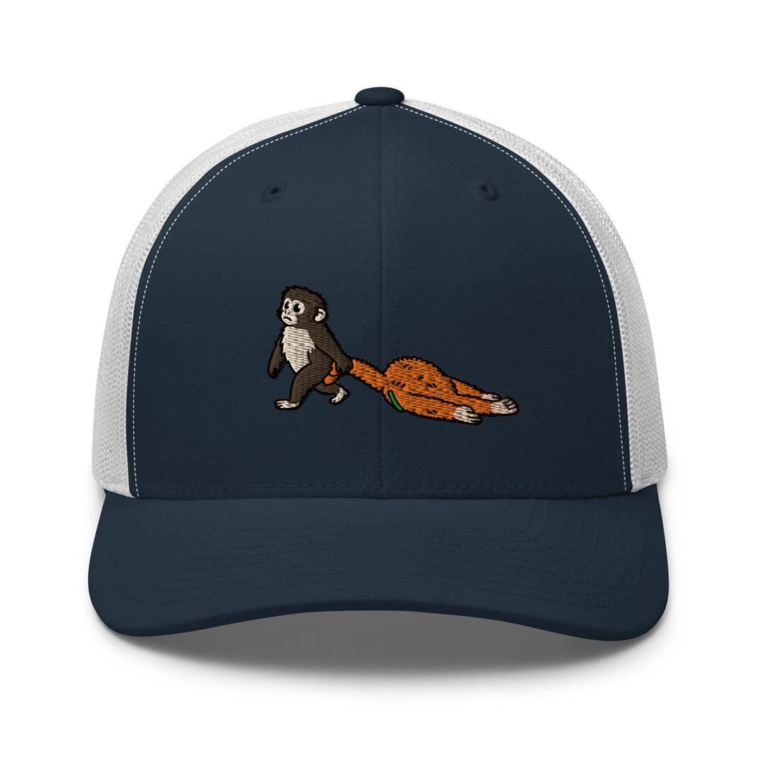 Punch Emotional Support Monkey Embroidered Trucker Hat: Structured Retro Cap with Mesh Back