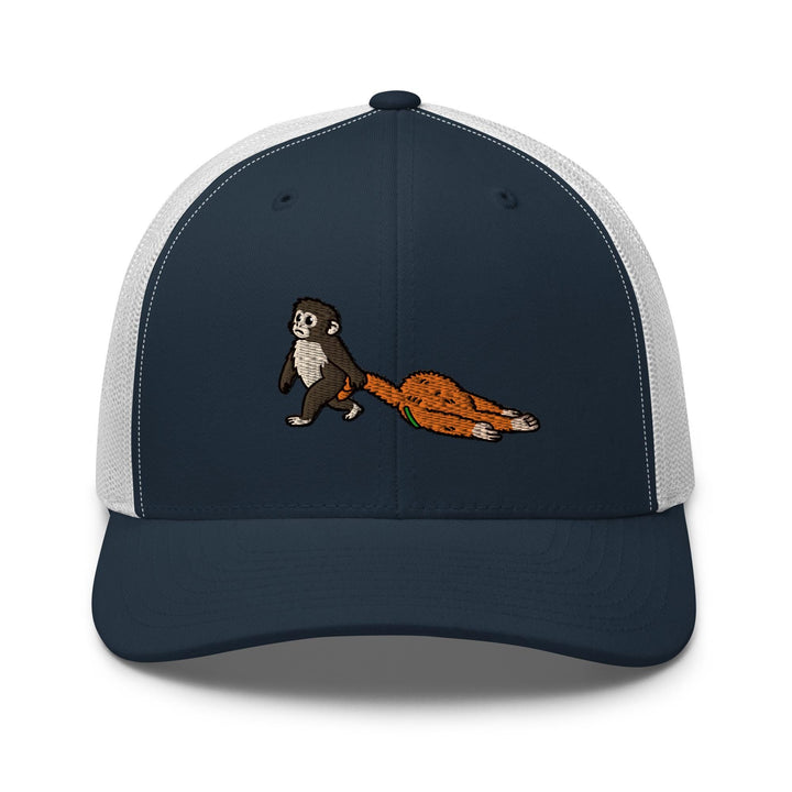Punch Emotional Support Monkey Embroidered Trucker Hat: Structured Retro Cap with Mesh Back