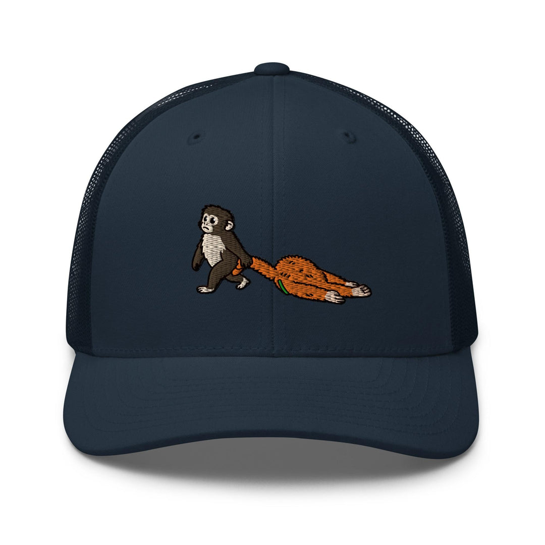 Punch Emotional Support Monkey Embroidered Trucker Hat: Structured Retro Cap with Mesh Back