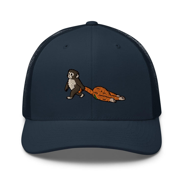 Punch Emotional Support Monkey Embroidered Trucker Hat: Structured Retro Cap with Mesh Back