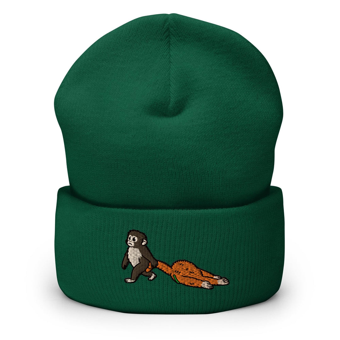Punch Emotional Support Monkey Embroidered Cuffed Beanie: Cozy Unisex Winter Cap