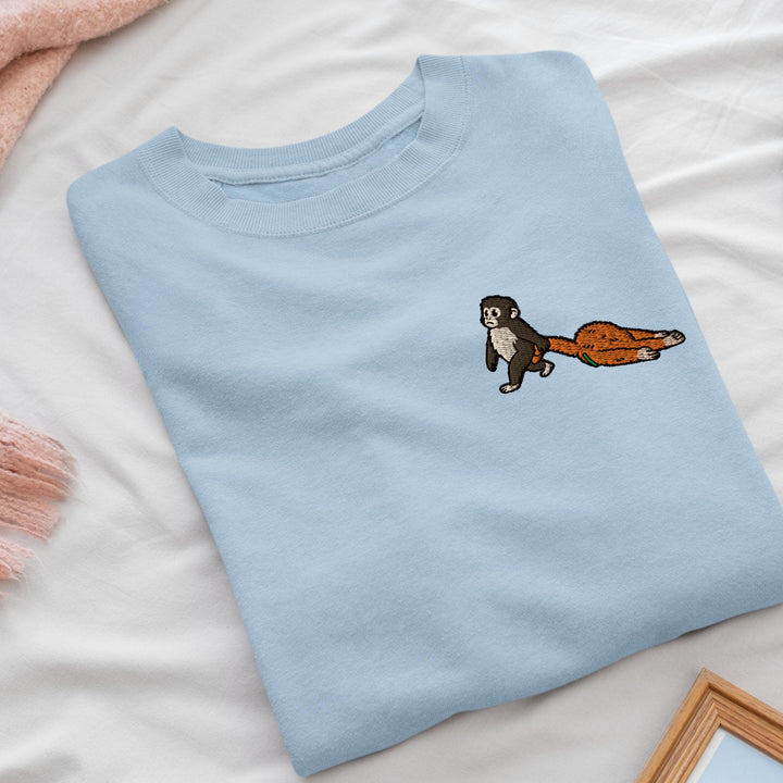 Punch Emotional Support Monkey Embroidered Crewneck Sweatshirt: Cotton Blend, Unisex Fit