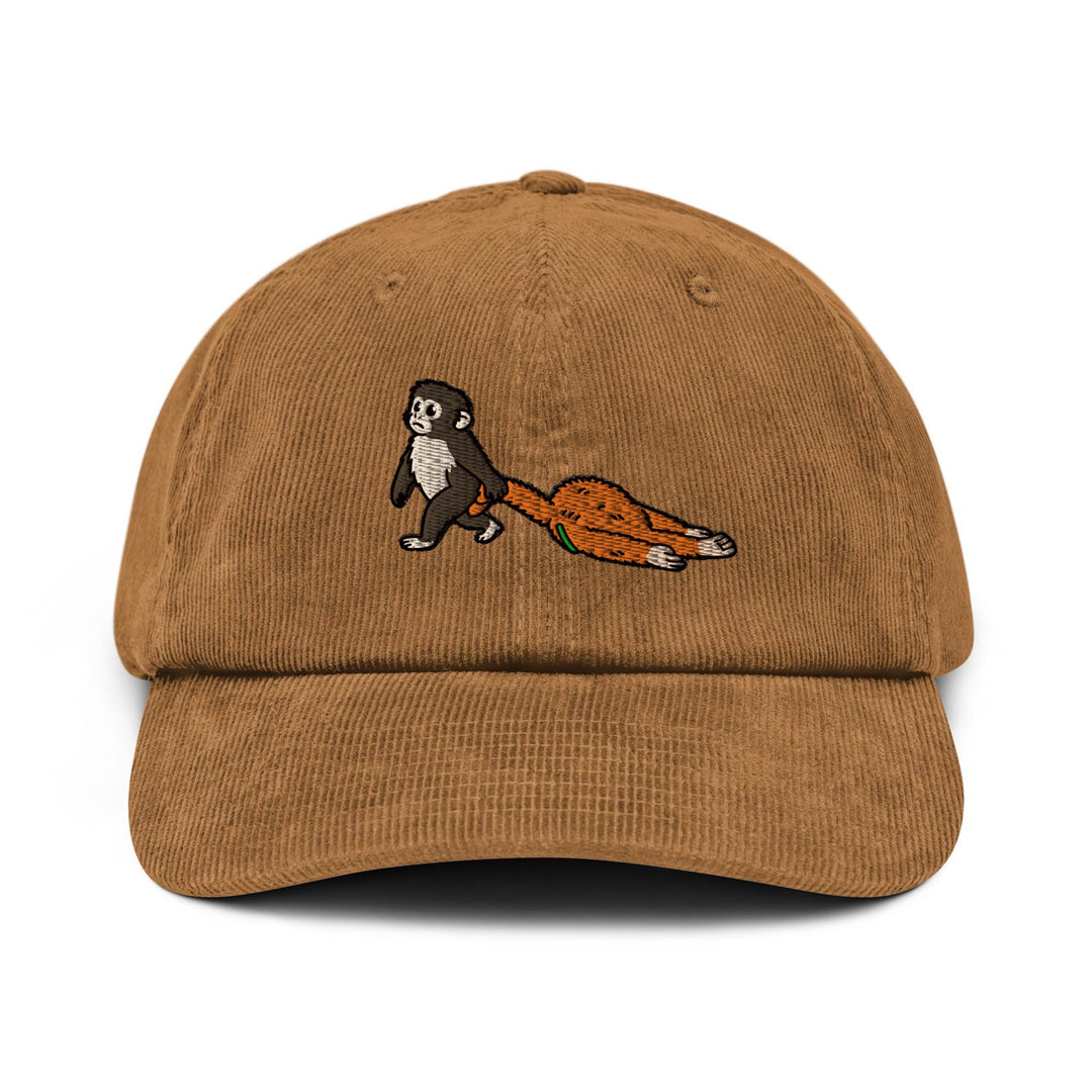 Punch Emotional Support Monkey Embroidered Cotton Corduroy Hat: Adjustable Fit