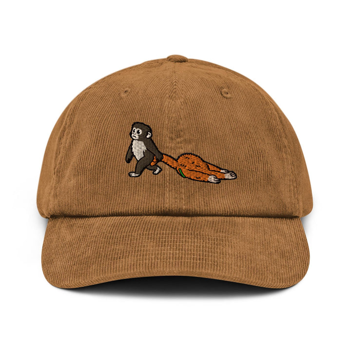 Punch Emotional Support Monkey Embroidered Cotton Corduroy Hat: Adjustable Fit