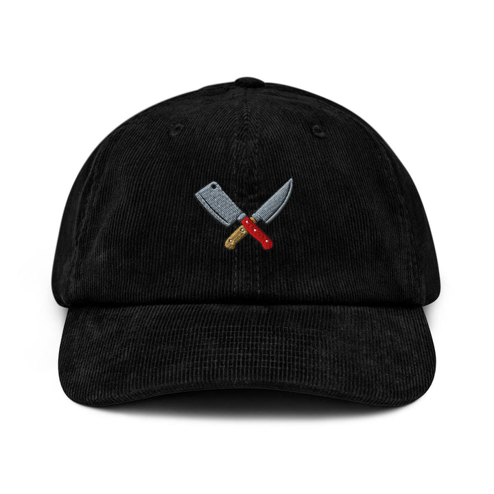 Crossed Kitchen Knives Embroidered Cotton Corduroy Hat: Adjustable Fit