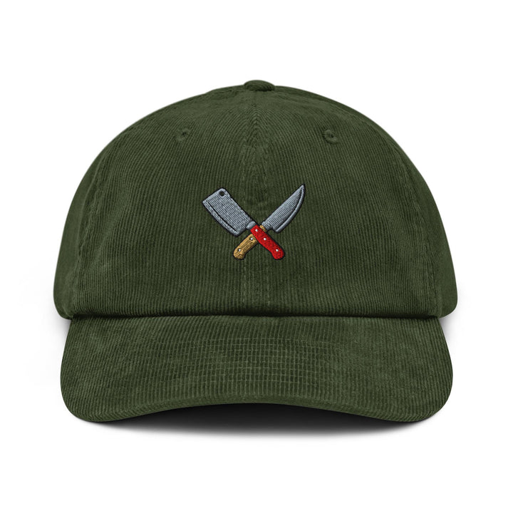 Crossed Kitchen Knives Embroidered Cotton Corduroy Hat: Adjustable Fit