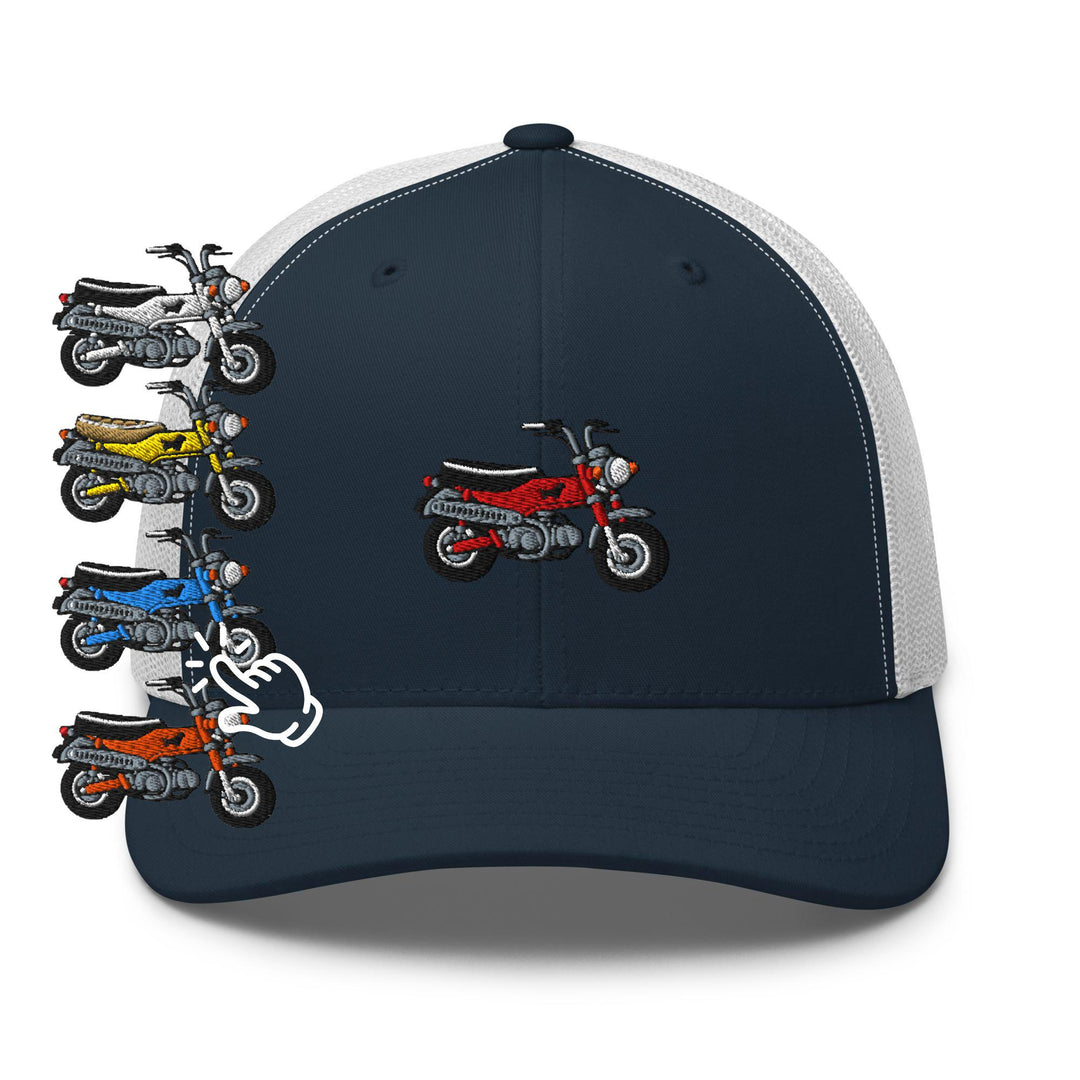 Max Mini Japanese Motorcycle Embroidered Trucker Hat: Structured Retro Cap with Mesh Back
