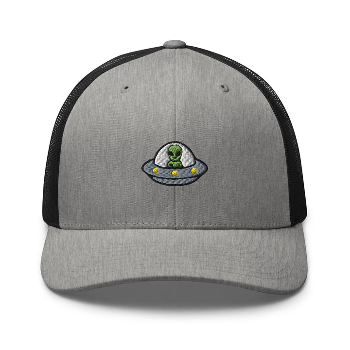 Alien UFO Embroidered Trucker Hat: Structured Retro Cap with Mesh Back