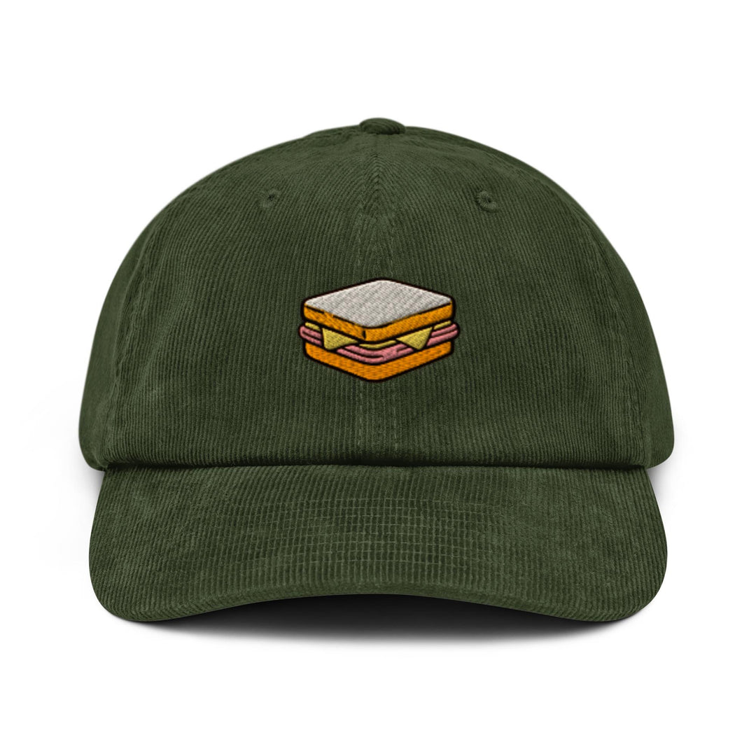 Ham and Cheese Sandwich Embroidered Cotton Corduroy Hat: Adjustable Fit