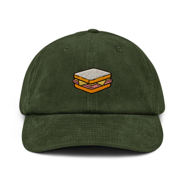 Ham and Cheese Sandwich Embroidered Cotton Corduroy Hat: Adjustable Fit