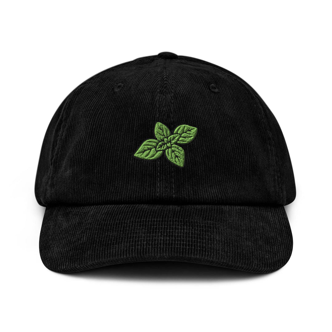 Basil Leaves Embroidered Cotton Corduroy Hat: Adjustable Fit