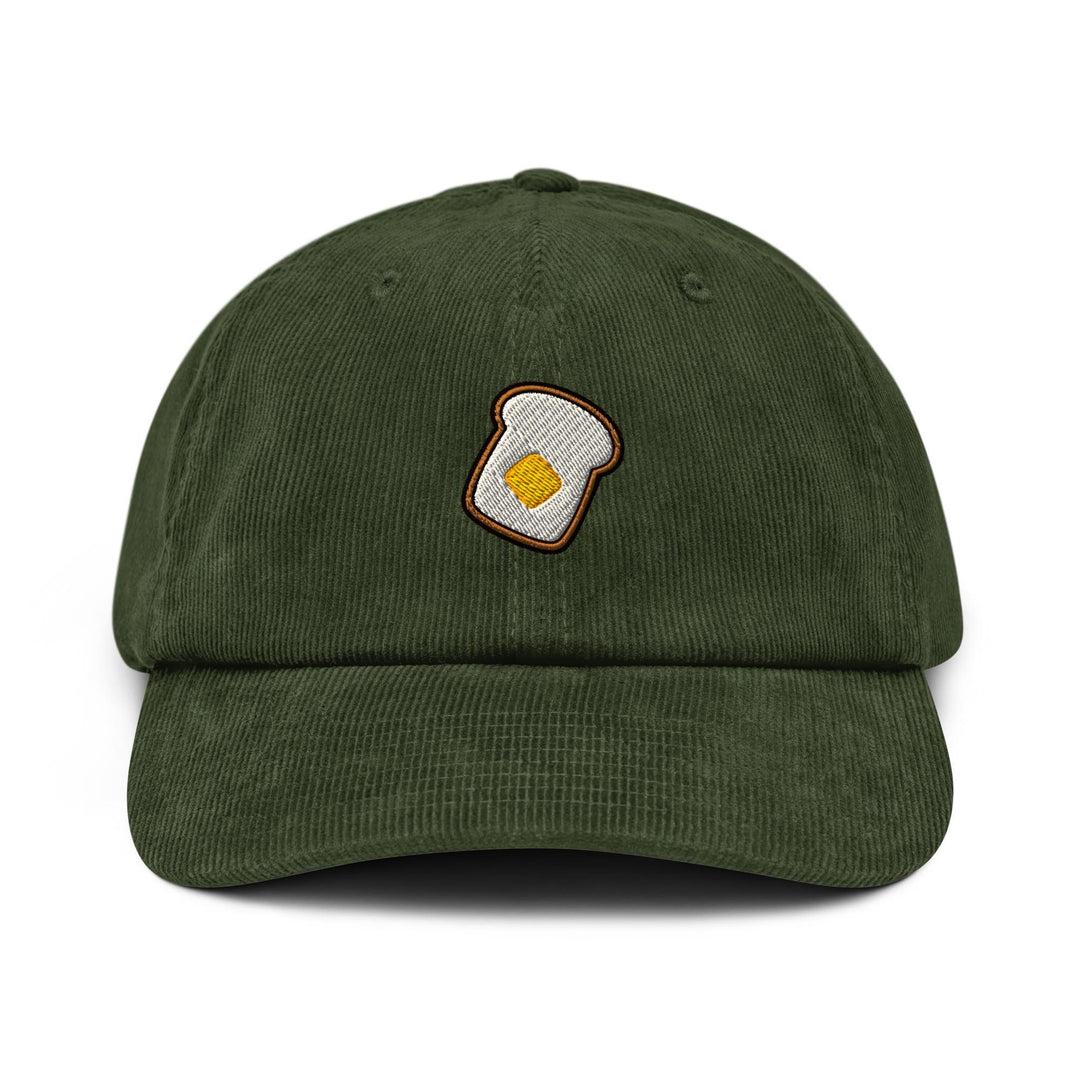Buttered Toast Embroidered Cotton Corduroy Hat: Adjustable Fit