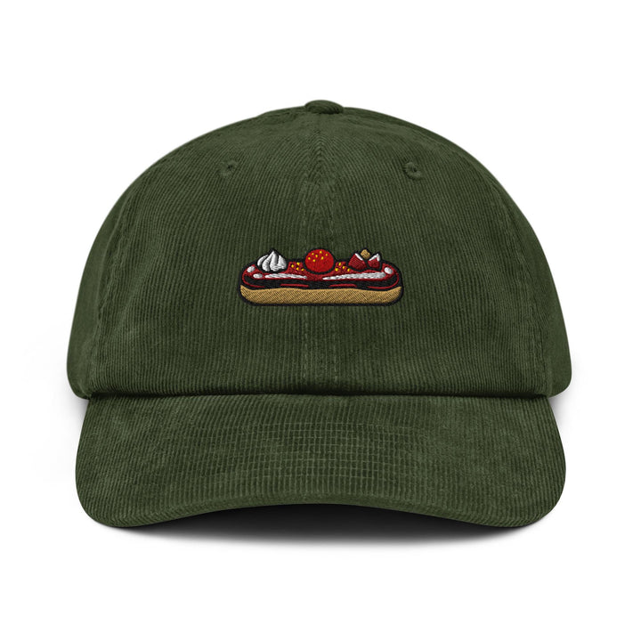 Fancy Chocolate Éclair Embroidered Cotton Corduroy Hat: Adjustable Fit