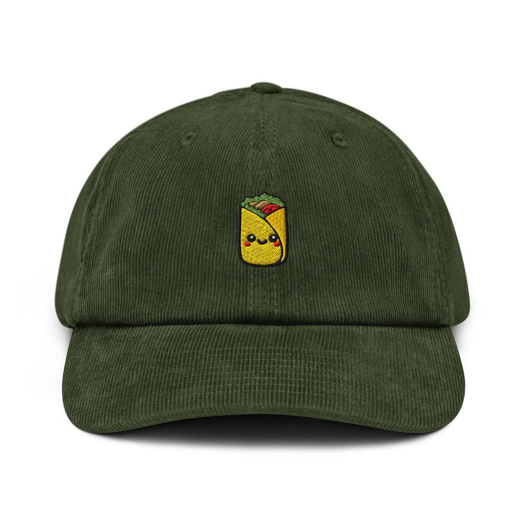 Cute Deli Wrap Embroidered Cotton Corduroy Hat: Adjustable Fit