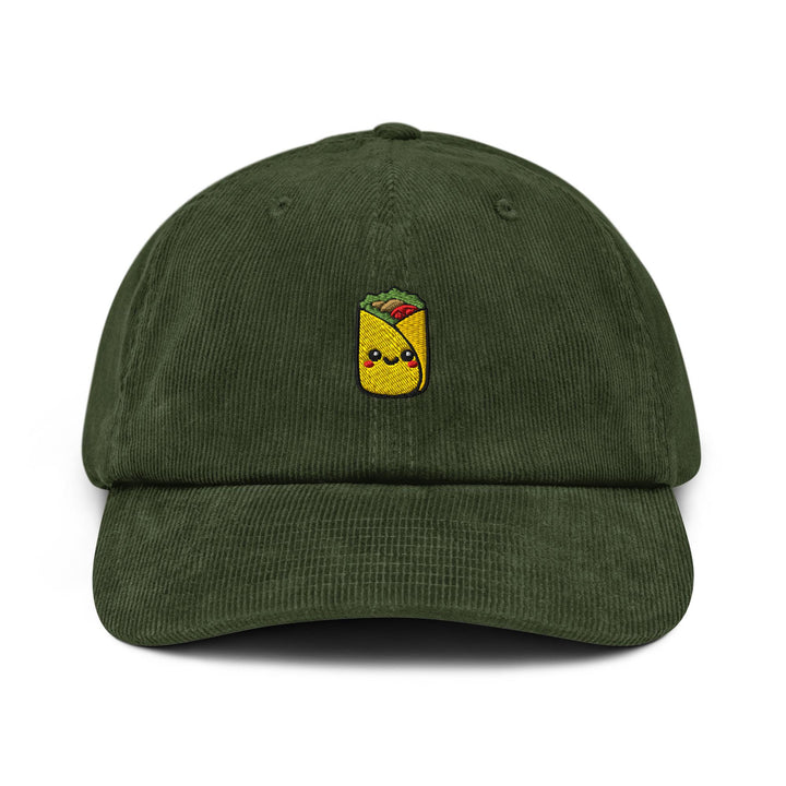 Cute Deli Wrap Embroidered Cotton Corduroy Hat: Adjustable Fit