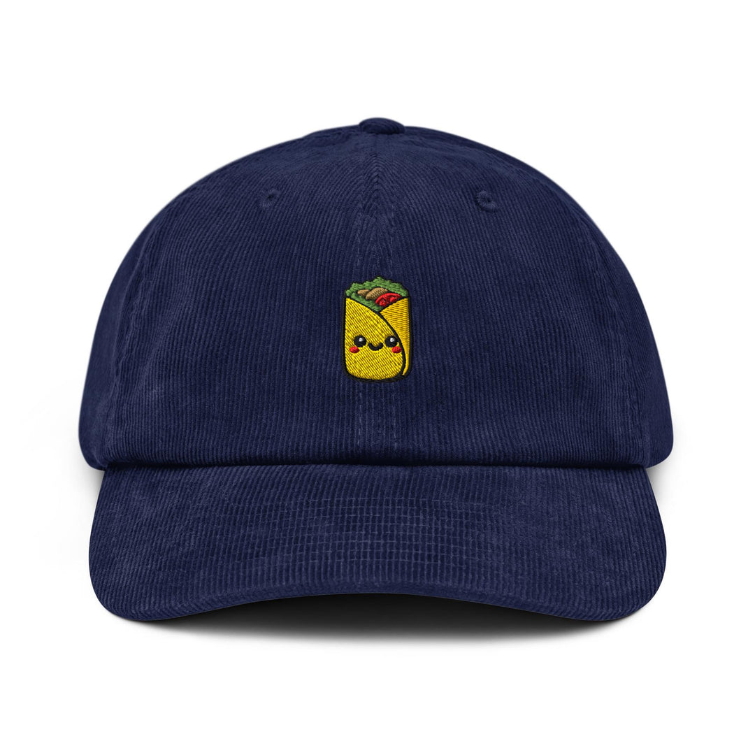 Cute Deli Wrap Embroidered Cotton Corduroy Hat: Adjustable Fit