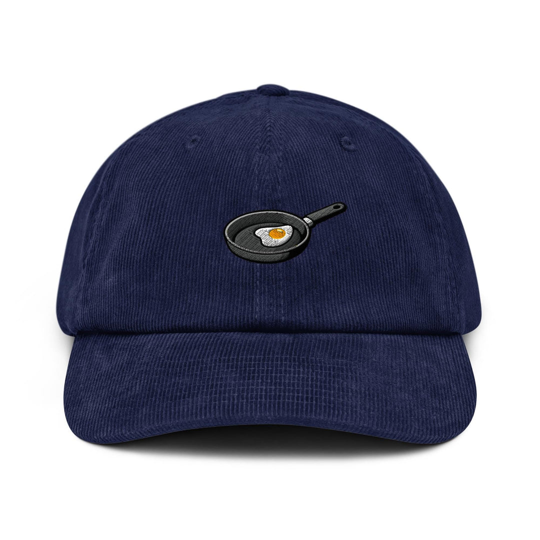Fried Egg in Pan Embroidered Cotton Corduroy Hat: Adjustable Fit