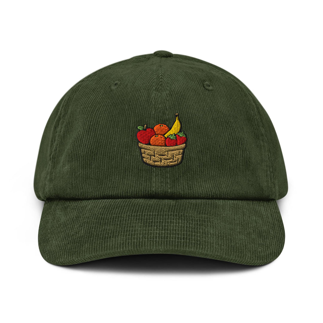 Fresh Fruit Basket Embroidered Cotton Corduroy Hat: Adjustable Fit