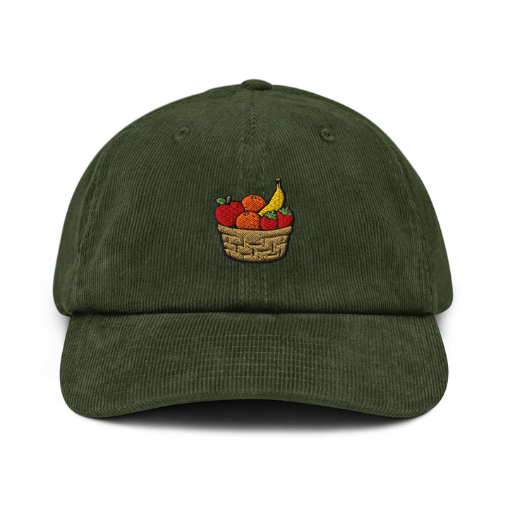 Fresh Fruit Basket Embroidered Cotton Corduroy Hat: Adjustable Fit