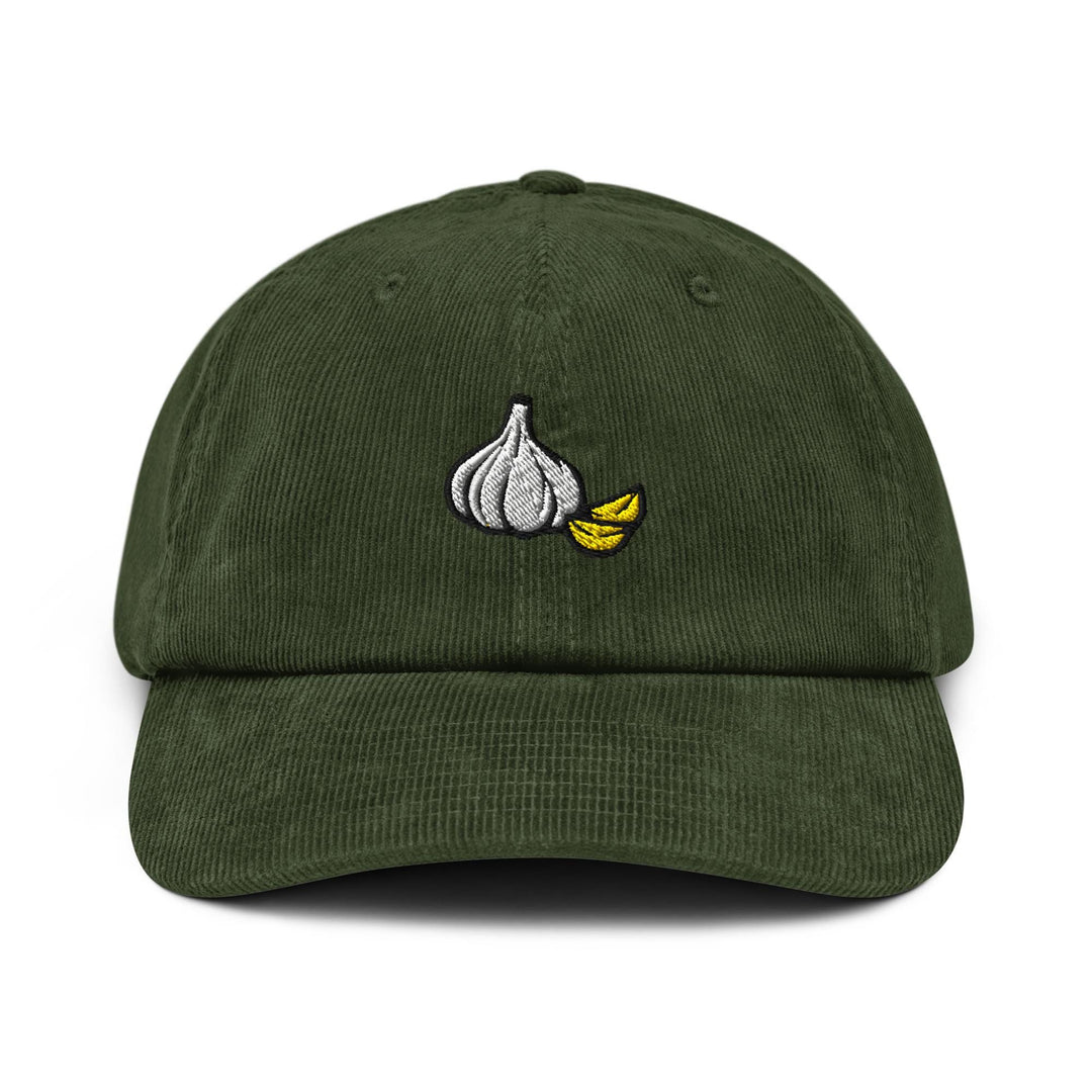 Garlic Bulb and Clove Embroidered Cotton Corduroy Hat: Adjustable Fit