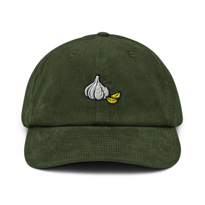 Garlic Bulb and Clove Embroidered Cotton Corduroy Hat: Adjustable Fit