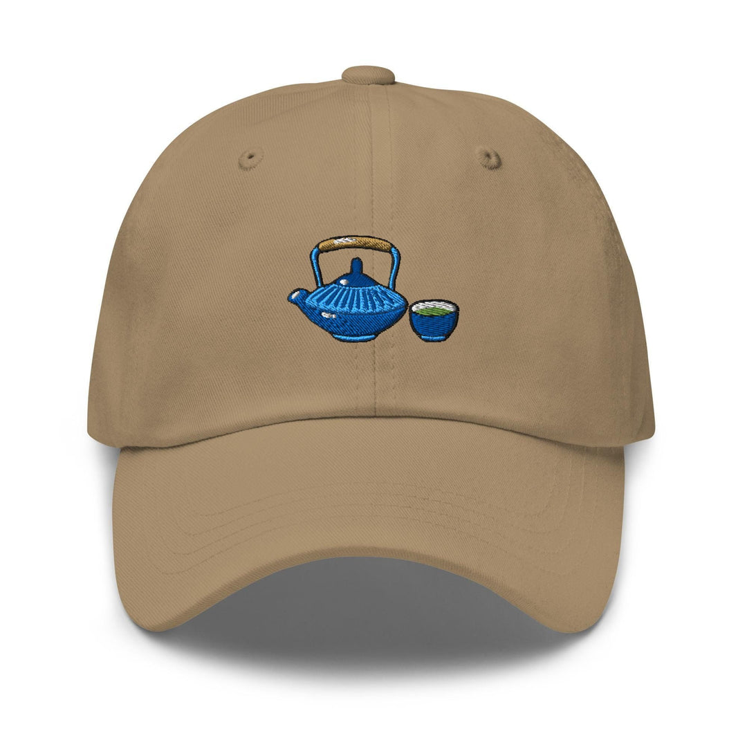 Japanese Cast Iron Teapot Embroidered Dad Cap: Chino Cotton Twill Adjustable Unisex Hat