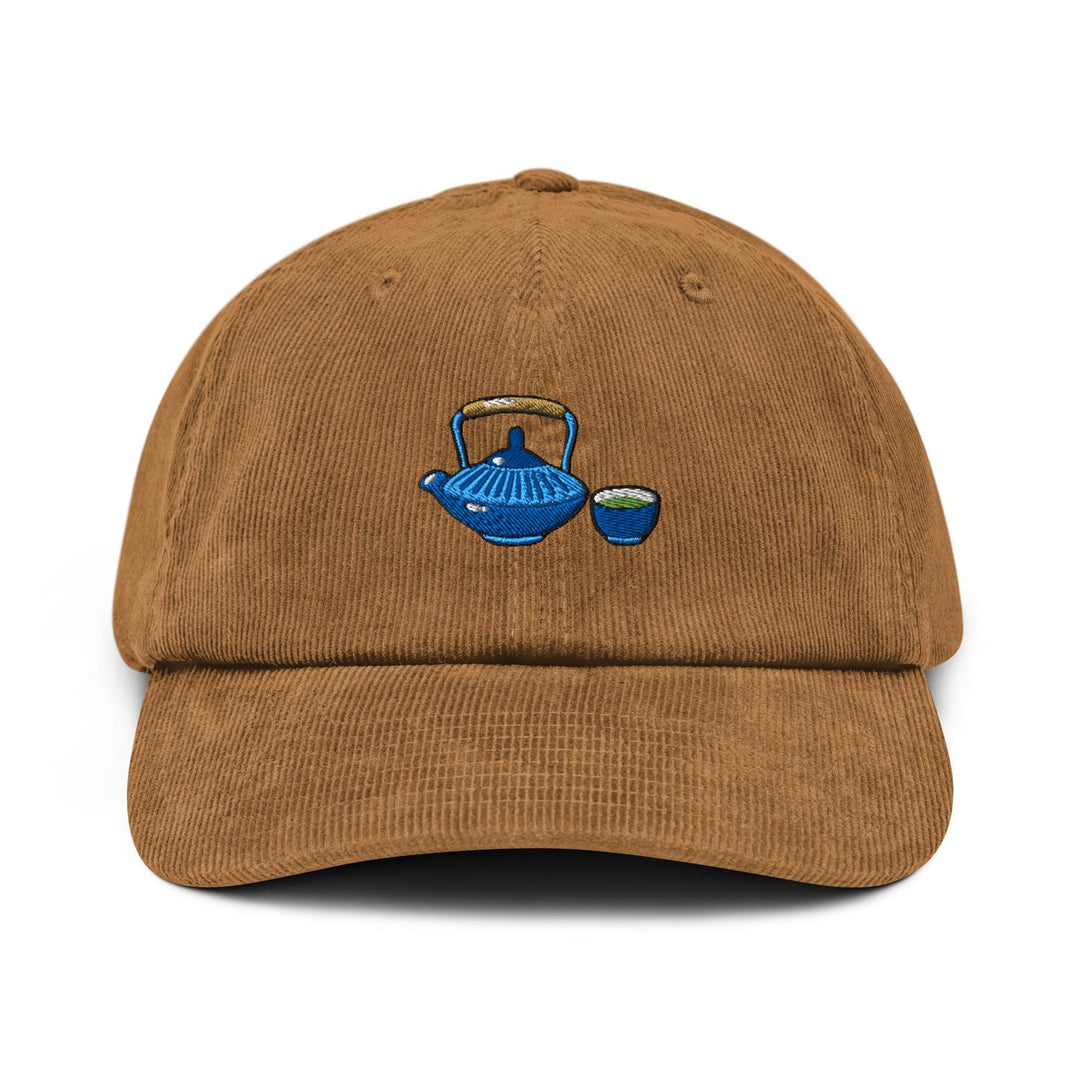 Japanese Cast Iron Teapot Embroidered Cotton Corduroy Hat: Adjustable Fit