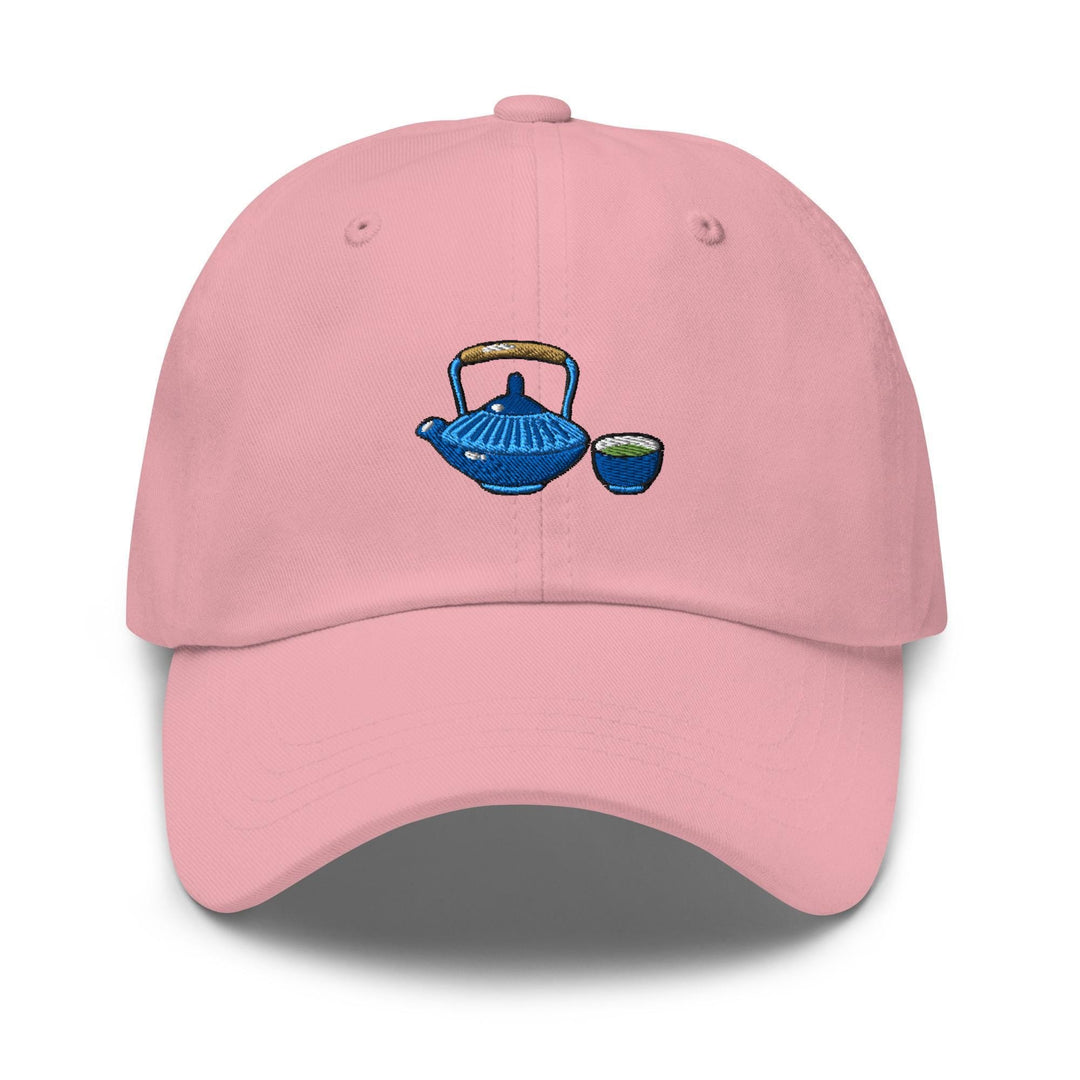 Japanese Cast Iron Teapot Embroidered Dad Cap: Chino Cotton Twill Adjustable Unisex Hat