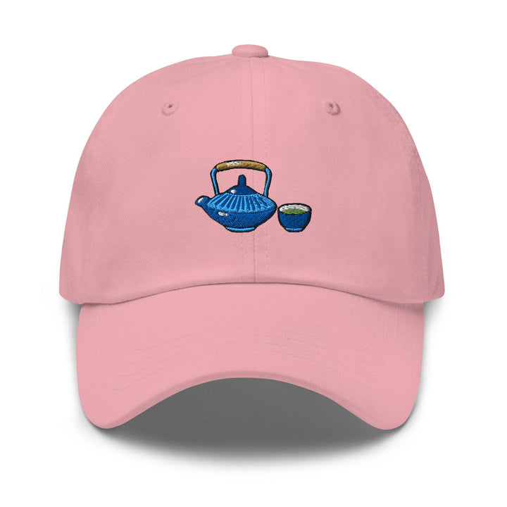 Japanese Cast Iron Teapot Embroidered Dad Cap: Chino Cotton Twill Adjustable Unisex Hat