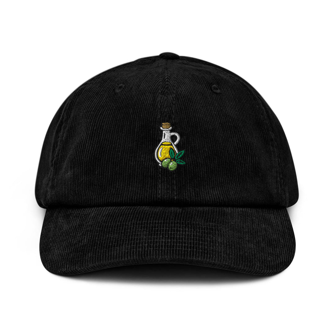 Olive Oil Bottle Embroidered Cotton Corduroy Hat: Adjustable Fit