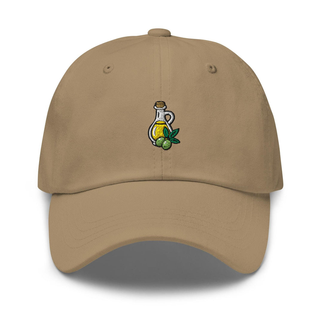 Olive Oil Bottle Embroidered Dad Cap: Chino Cotton Twill Adjustable Unisex Hat