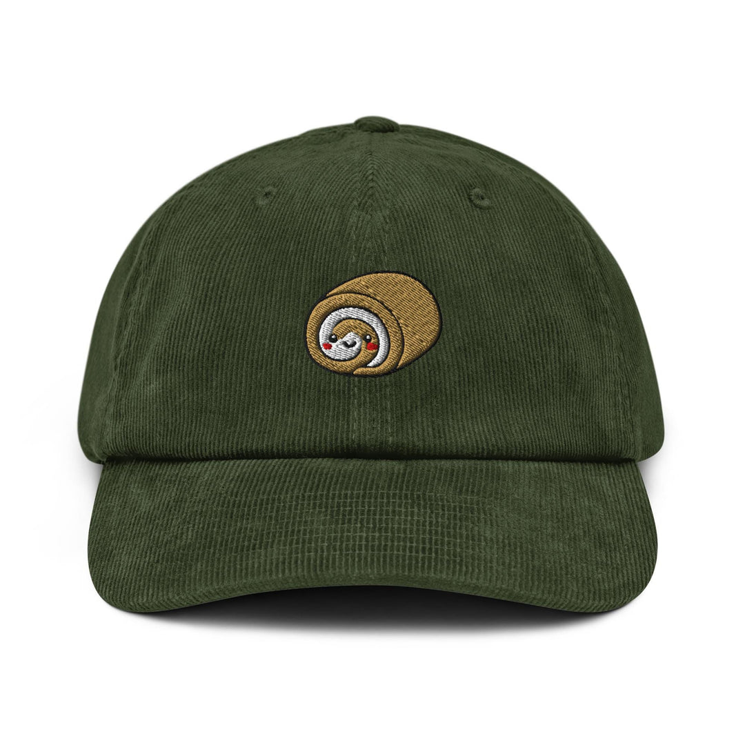 Smiling Swiss Roll Embroidered Cotton Corduroy Hat: Adjustable Fit